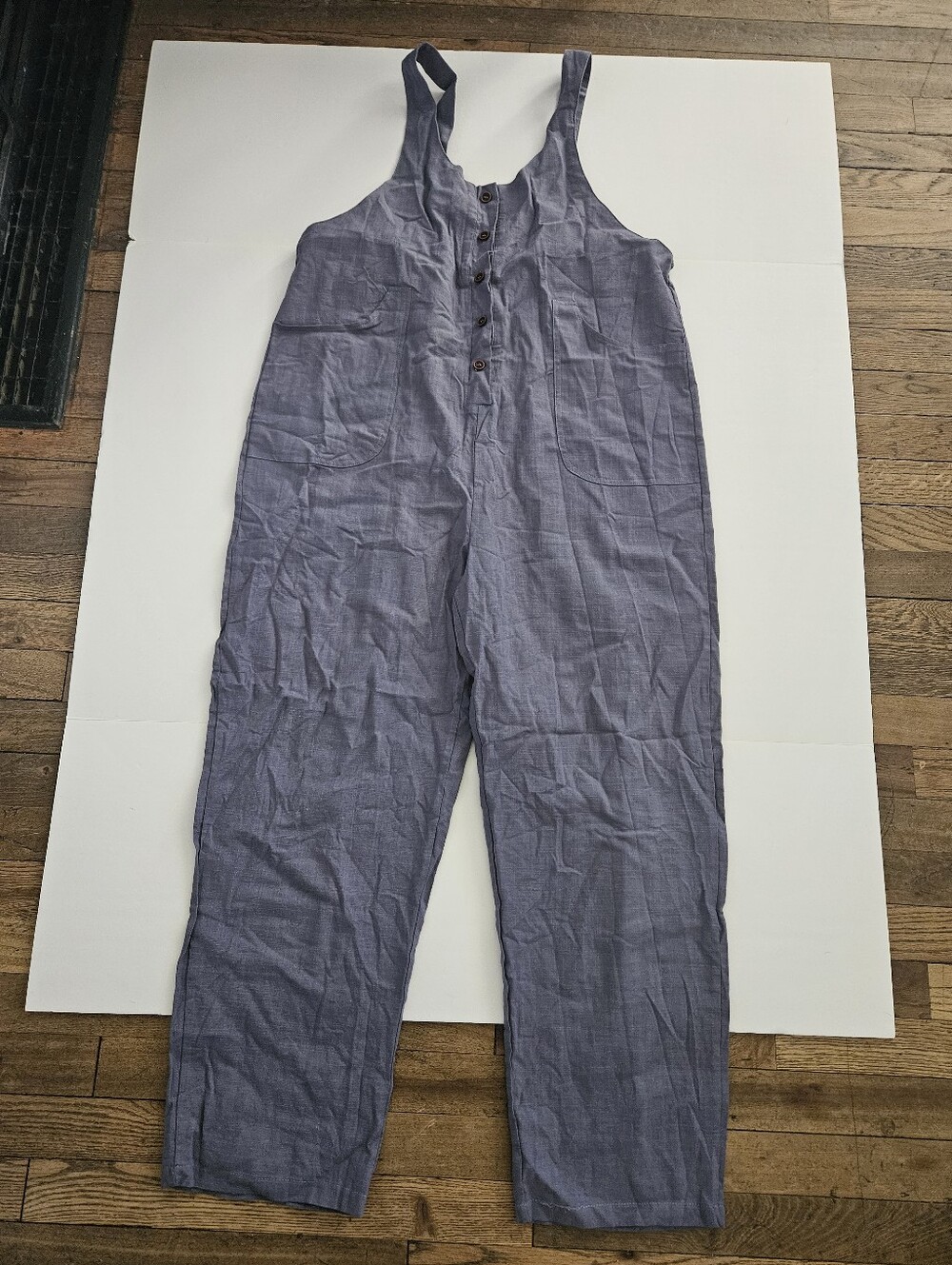 NWT Viral Amazon Free People Inspired Large Linen Overalls Jumpsuit Buttons Blue - Picture 3 of 9